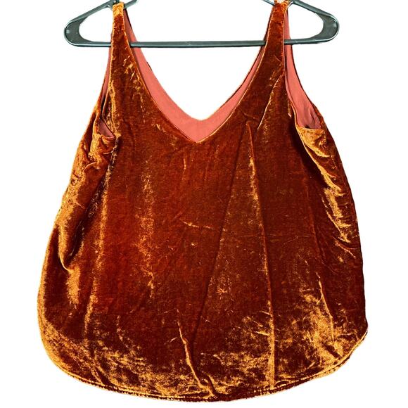 LOFT Womens Blouse Orange Tank Velvet Sleeveless V Neck Lined Stretch XS - Picture 1 of 12